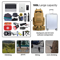 HongXingHai 100 l Camping-Wanderrucksack, Molle-Militär-Rucksack, wasserdicht, leicht, Wanderrucksack, Khaki-c, Large, Wander