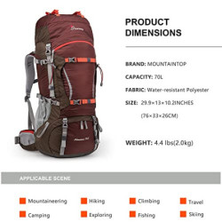 MOUNTAINTOP 70L Trekkingrucksack Innenrahmen Rucksack Wanderrucksack Herren Damen Backpacking Rucksack mit Regenhülle Camping