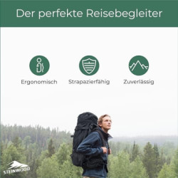 Steinwood Trekkingrucksack 70L  neu 2024 , Wanderrucksack, Backpacker-Rucksack, Reiserucksack, wasserabweisend mit Regenhülle