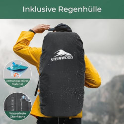 Steinwood Trekkingrucksack 70L  neu 2024 , Wanderrucksack, Backpacker-Rucksack, Reiserucksack, wasserabweisend mit Regenhülle