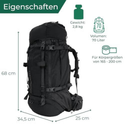 Steinwood Trekkingrucksack 70L  neu 2024 , Wanderrucksack, Backpacker-Rucksack, Reiserucksack, wasserabweisend mit Regenhülle