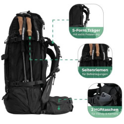 Steinwood Trekkingrucksack 70L  neu 2024 , Wanderrucksack, Backpacker-Rucksack, Reiserucksack, wasserabweisend mit Regenhülle