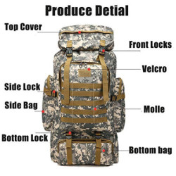 COTTILE Rucksack 80L Wasserdichtes Klettern Wandern Camouflage Rucksack Große Kapazität Camping Bergsteigen Outdoor Sport Ruc