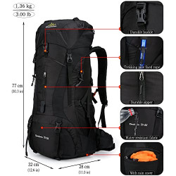 Doshwin 70L Rucksack Campingrucksack Trekkingrucksack Wanderrucksack Reiserucksack  mit Regenschutz   Schwarz 