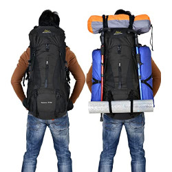 Doshwin 70L Rucksack Campingrucksack Trekkingrucksack Wanderrucksack Reiserucksack  mit Regenschutz   Schwarz 