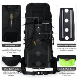 N NEVO RHINO Innenrahmen Wanderrucksack 50/60/65/70/80L, Bergsteigen, Camping, Tagesrucksack, wasserdichter Regenschutz