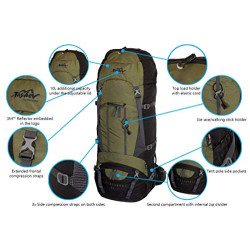 Tashev Outdoors Kentaurus Trekkingrucksack Wanderrucksack Damen Herren Backpacker Rucksack groß 80l Plus 15l Schwarz & Grün 2