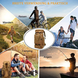 Groß Rucksack 60l - 80l, Outdoor Military Rucksack fur Herren Camouflage Notfallrucksack Wasserdicht Survival Gefüllt Fluchtr