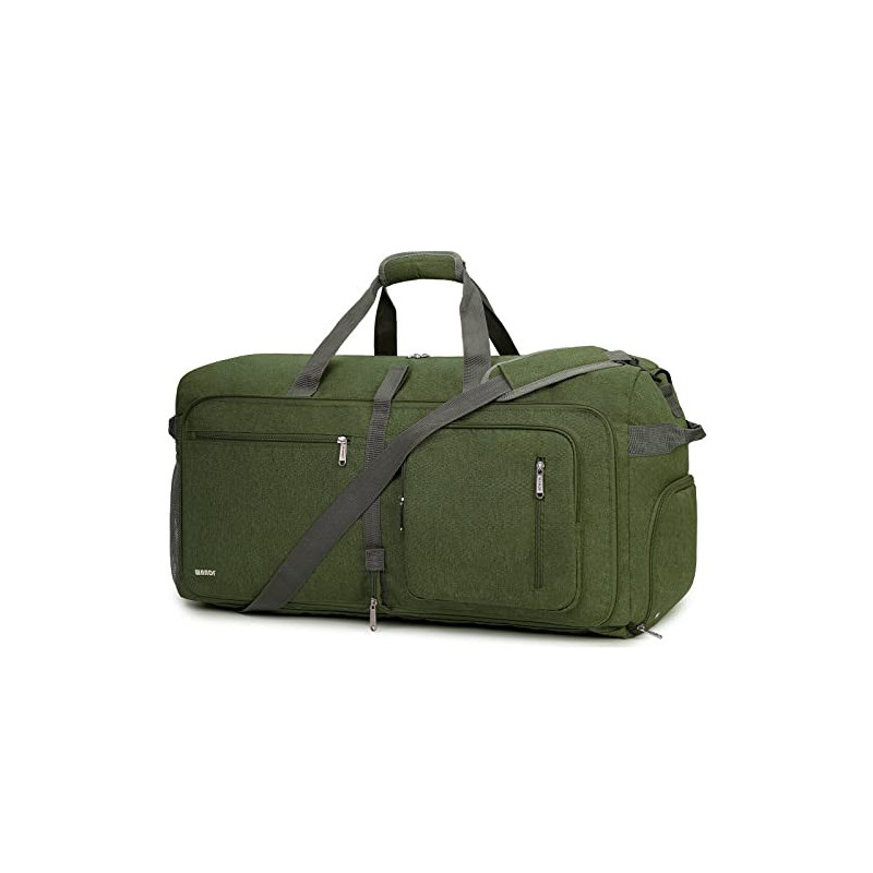 WANDF Reisetasche 65L mit Schuhfach Faltbare Weekender-Reisetasche Handgepäck für Männer Frauen Dunkelgrün WANDF Reisetasche 65L mit Schuhfach Faltbare Weekender-Reisetasche Handgepäck für Männer Frauen Dunkelgrün