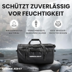 Wasserfeste Reisetasche Duffle Bag 60L - mit Rucksackfunktion  schwarz  | Praktische Außen- und Innentaschen | Dry Bag, Sport