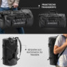 Wasserfeste Reisetasche Duffle Bag 60L - mit Rucksackfunktion  schwarz  | Praktische Außen- und Innentaschen | Dry Bag, Sport
