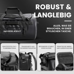 Wasserfeste Reisetasche Duffle Bag 60L - mit Rucksackfunktion  schwarz  | Praktische Außen- und Innentaschen | Dry Bag, Sport