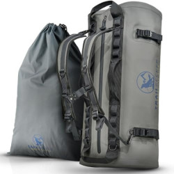 TrailSeeker Duffle Bag | Reisetasche Rucksack Seesack Tasche [100% Wasserdicht] | 60L Grau | Motorradtasche Segeltasche | Cam