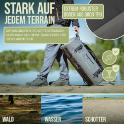 TrailSeeker Duffle Bag | Reisetasche Rucksack Seesack Tasche [100% Wasserdicht] | 60L Grau | Motorradtasche Segeltasche | Cam