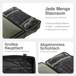 SONS OF ALOHA XL Reisetasche mit 2 Rollen Kane Rollkoffer 80 cm Koffer Sporttasche Reise-Trolley 120L, grün-Olive