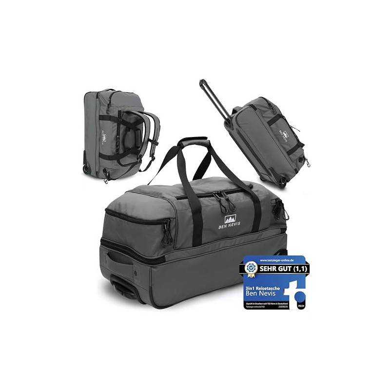 BEN NEVIS Reisetasche mit Rollen 80l [Recycelt] - 3in1 Tasche & Trolley & Rucksack [groß] Travel Bag Reisekoffer Duffle Bag S