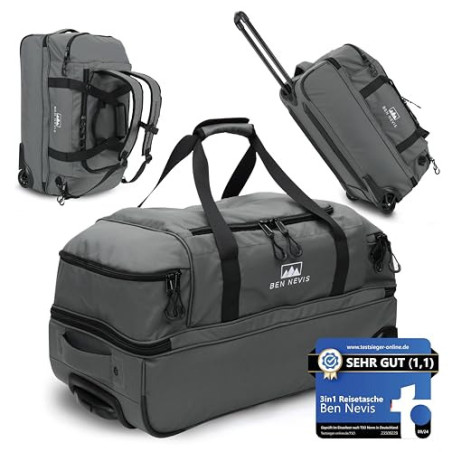 BEN NEVIS Reisetasche mit Rollen 80l [Recycelt] - 3in1 Tasche & Trolley & Rucksack [groß] Travel Bag Reisekoffer Duffle Bag S