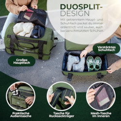 EVERGLOBE Reisetasche mit Rollen 60l Groß [Recycelt] - 3in1 Tasche + Trolley + Rucksack | Reisekoffer Travel Bag Sporttasche 