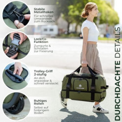 EVERGLOBE Reisetasche mit Rollen 60l Groß [Recycelt] - 3in1 Tasche + Trolley + Rucksack | Reisekoffer Travel Bag Sporttasche 