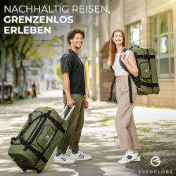 EVERGLOBE Reisetasche mit Rollen 60l Groß [Recycelt] - 3in1 Tasche + Trolley + Rucksack | Reisekoffer Travel Bag Sporttasche 