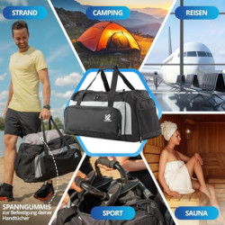 VL® Sporttasche 60 Liter mit Nassfach Groß L [Kühlfach] Schuhfach mit Belüftungslöcher Damen Herren | Reise-Tasche Saunatasch