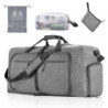 Vomgomfom 65L Faltbare Reisetasche, Große Sporttasche mit Extra Kulturbeutel und Schuhtasche, Unisex, Grau