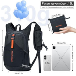 BECOJADDE 15L Wanderrucksack Herren Kleiner Rucksack Damen Leichter Daypack Tagesrucksack Faltbarer Trekkingrucksack für Camp