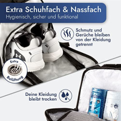 SUNBOUND® Sporttasche & Reisetasche für Damen und Herren - mit Schuhfach & Nassfach - Tasche für Sport, Fitness & Reisen - Tr