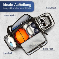 SUNBOUND® Sporttasche & Reisetasche für Damen und Herren - mit Schuhfach & Nassfach - Tasche für Sport, Fitness & Reisen - Tr