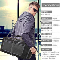 Bekahizar 60L Leichter Faltbare Reisetasche Groß Weekender Übernachtung Taschen Verpackbar Reise-Gepäck Sporttasche Travel Du