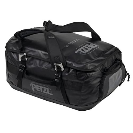 Petzl Duffel 65 Mittelgroße Transporttasche aus TPU Plane und Polypropylen in der Farbe Schwarz 65 Liter, Maße: 58,5cm x 40cm