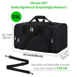 55L Sporttasche Reisetasche Fitness Tasche mit Schultergurt Wochenendtasche für Damen und Herren  Schwarz, 55L 