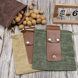 Maeau Canvas Bushcraft Tasche Leather Canvas Sammeln Frucht Werkzeugtasche Schnalle Faltbare Gürteltasche für Outdoor Camping