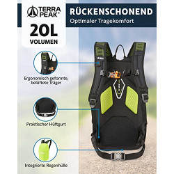 Terra Peak Wanderrucksack 20L Damen Herren Active 20 Erwachsene schwarz klein - Trekking-Rucksack ergonomisch - Outdoor Daypa