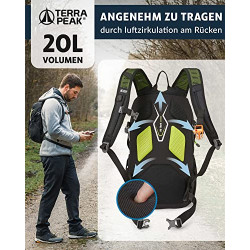 Terra Peak Wanderrucksack 20L Damen Herren Active 20 Erwachsene schwarz klein - Trekking-Rucksack ergonomisch - Outdoor Daypa