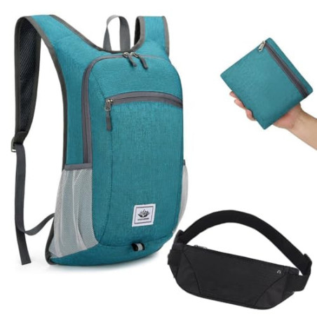 Faltbarer Rucksack + Bauchtasche, 15L Ultraleicht Tagesrucksack Gürteltasche Kleiner Wanderrucksack Damen Herren Daypack Wass
