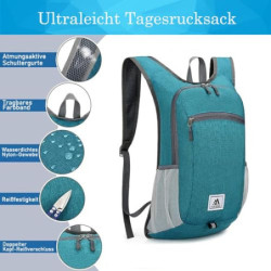 Faltbarer Rucksack + Bauchtasche, 15L Ultraleicht Tagesrucksack Gürteltasche Kleiner Wanderrucksack Damen Herren Daypack Wass