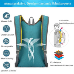 Faltbarer Rucksack + Bauchtasche, 15L Ultraleicht Tagesrucksack Gürteltasche Kleiner Wanderrucksack Damen Herren Daypack Wass