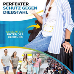 praxxim Die Bauchtasche zum Reisen - DIEBSTAHLSICHER mit RFID Schutz - Extra Flache Bauchtasche unter Kleidung tragbar - Hüft