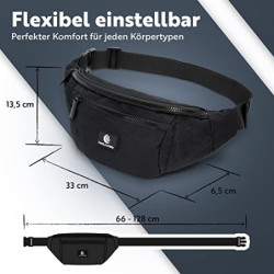 Bauchtasche Herren und Damen Schwarz Hüfttasche für Festival, Camping & Sport Unisex Wasserabweisende Gürteltasche für Reisen