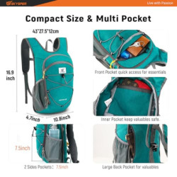 SKYSPER Rucksack Herren 15L/20L Faltbarer Wanderrucksack Klein Tagesrucksack Daypack für Camping Outdoor Wandern