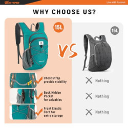 SKYSPER Rucksack Herren 15L/20L Faltbarer Wanderrucksack Klein Tagesrucksack Daypack für Camping Outdoor Wandern