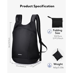 WATERFLY Ultraleicht Faltbar Rucksack 15L: Klein Packable Wanderrucksack Leicht Dünner Backpack Sportlich Tagesrucksack Daypa