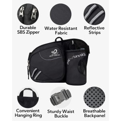 WATERFLY Gürteltasche Bauchtasche mit Flaschenhalter Damen und Herren, Atmungsaktiv Sport Hüfttasche für Laufen Radfahren Cam