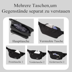 GINTRON Bauchtasche Gürteltasche für Herren und Damen mit 6 Taschen, wasserdichte Hüfttasche mit verstellbarem Gurt, Große Ka