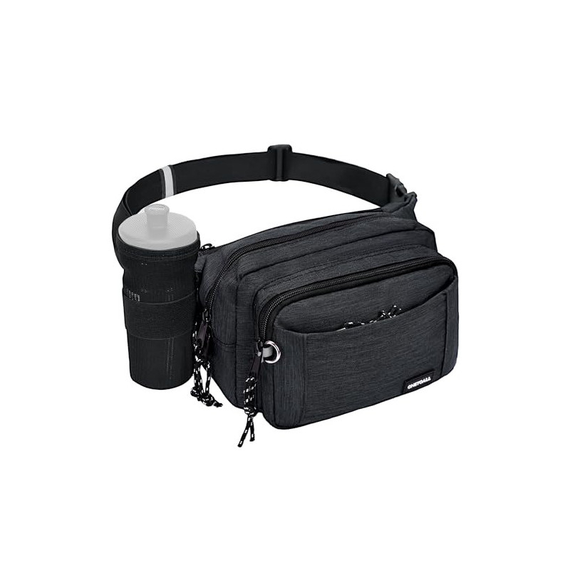 ONETOALL Bauchtasche mit Flaschenhalter, Gürteltasche für Damen und Herren, Hüfttasche mit 4 Reißverschlussfächern, großer Ba ONETOALL Bauchtasche mit Flaschenhalter, Gürteltasche für Damen und Herren, Hüfttasche mit 4 Reißverschlussfächern, großer Ba