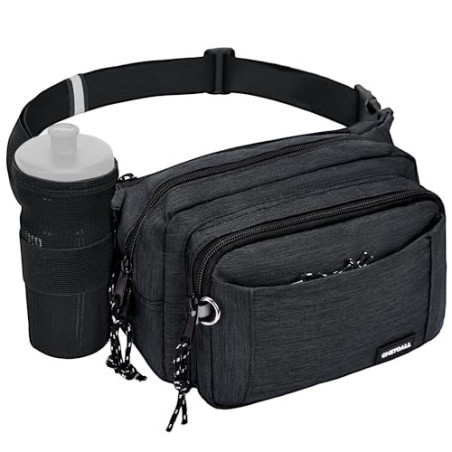 ONETOALL Bauchtasche mit Flaschenhalter, Gürteltasche für Damen und Herren, Hüfttasche mit 4 Reißverschlussfächern, großer Ba