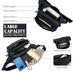 ONETOALL Bauchtasche mit Flaschenhalter, Gürteltasche für Damen und Herren, Hüfttasche mit 4 Reißverschlussfächern, großer Ba