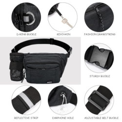 ONETOALL Bauchtasche mit Flaschenhalter, Gürteltasche für Damen und Herren, Hüfttasche mit 4 Reißverschlussfächern, großer Ba