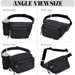 ONETOALL Bauchtasche mit Flaschenhalter, Gürteltasche für Damen und Herren, Hüfttasche mit 4 Reißverschlussfächern, großer Ba
